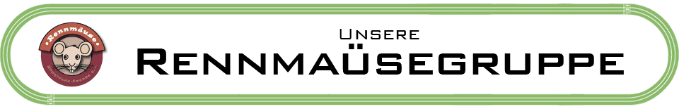 Logo der Rennmäusegruppe mit stilisiertem Mäusebild und Schriftzug auf grünem Hintergrund.