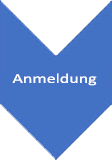 Blaue Pfeilform mit dem weißen Text „Anmeldung“ in der Mitte auf einem hellen Hintergrund.
