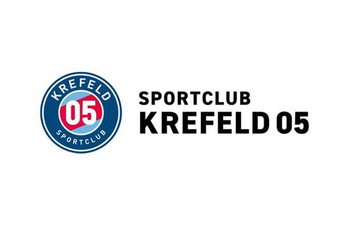 Logo des Sportclubs Krefeld 05 mit Kreis-Design und blau-weißem Farbkontrast, Text in Großbuchstaben.